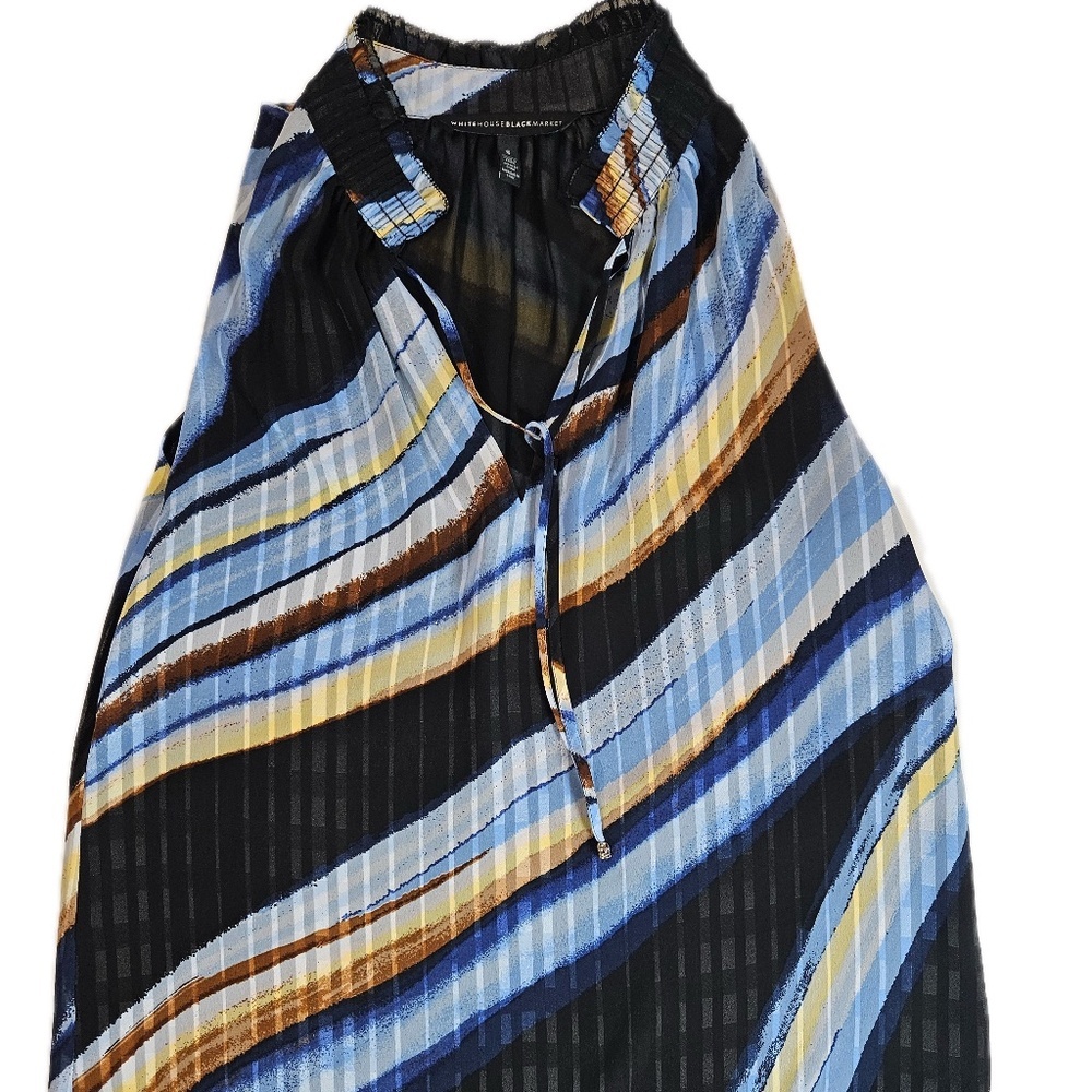 White House Black Market Blouse Womens S Multicolor Striped High Neck Pleated